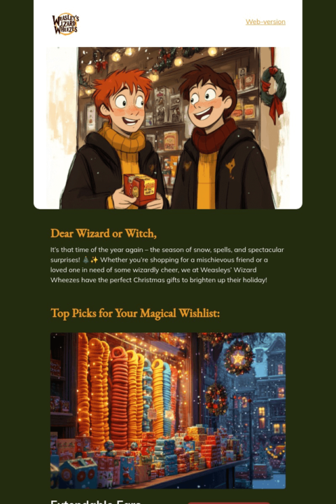 Weasleys’ Wizard Wheezes Christmas email template