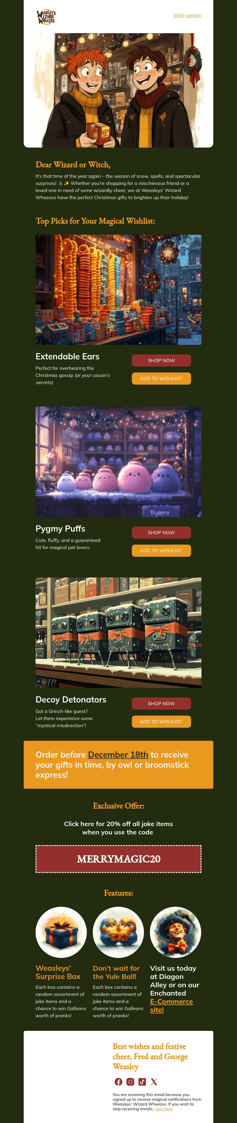 Weasleys’ Wizard Wheezes email template for desktop