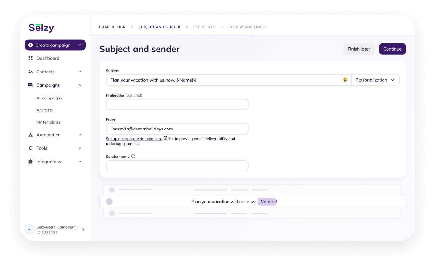 Selzy's personalization tools