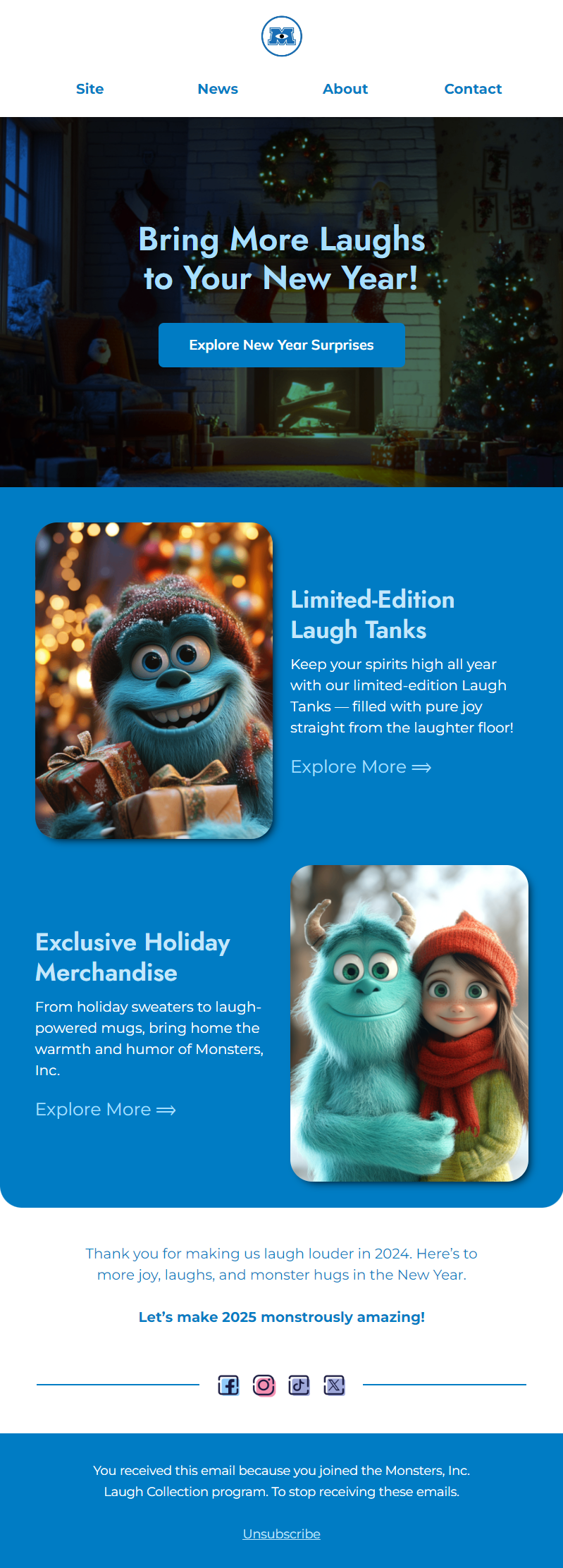 Monsters, Inc. email template for desktop