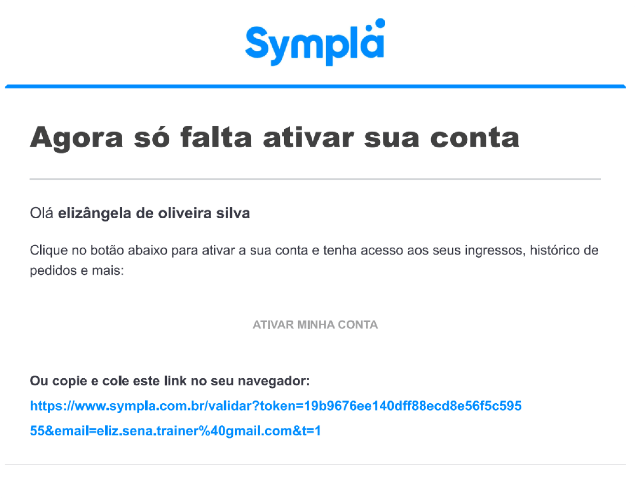 Exemplo de e-mail confirmando o registro com detalhes e um layout profissional para uma comunicação eficaz.