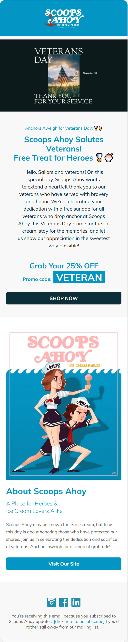 Scoops Ahoy email template for mobile