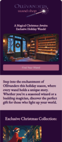 Ollivanders Wandshop email template for mobile