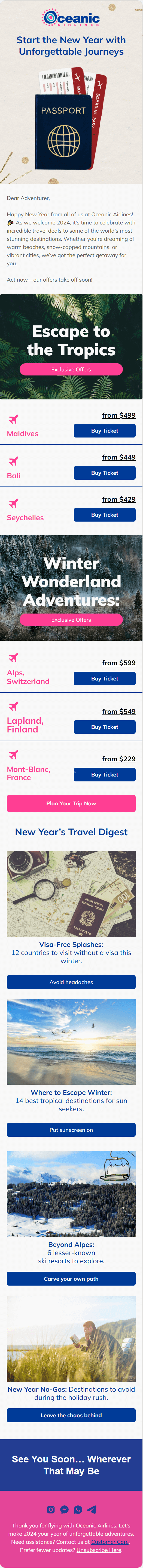 Oceanic New Year email template for mobile