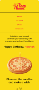 Pizza Planet email template for mobile
