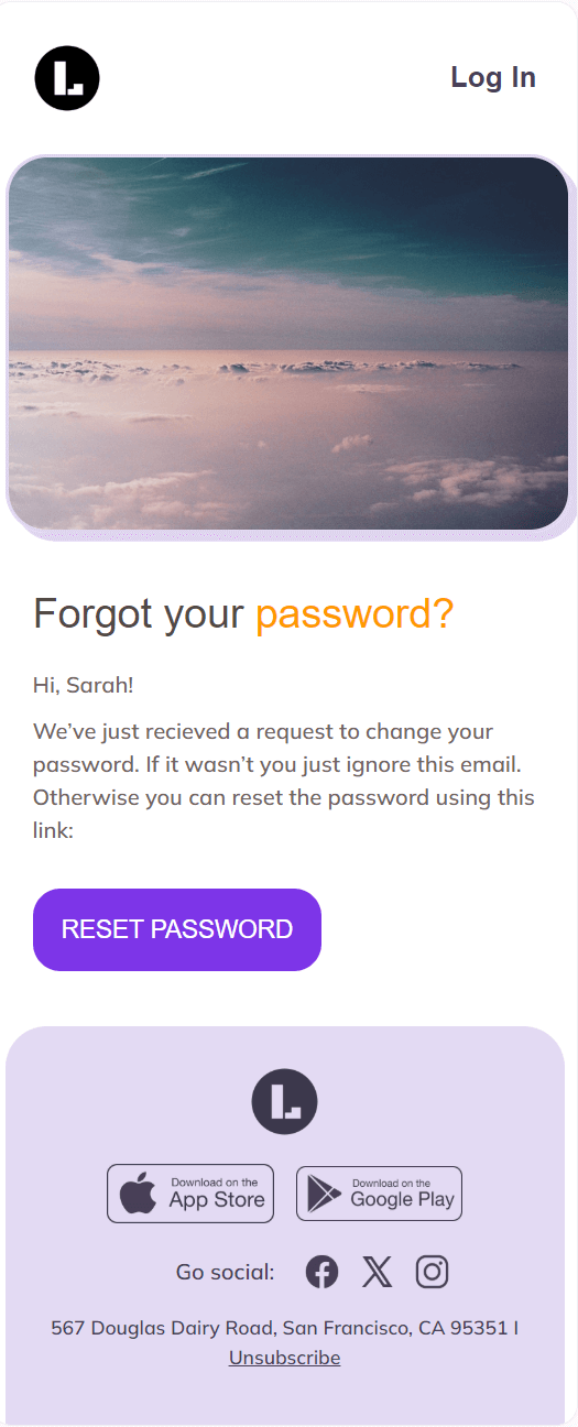 Password Reset email template for mobile