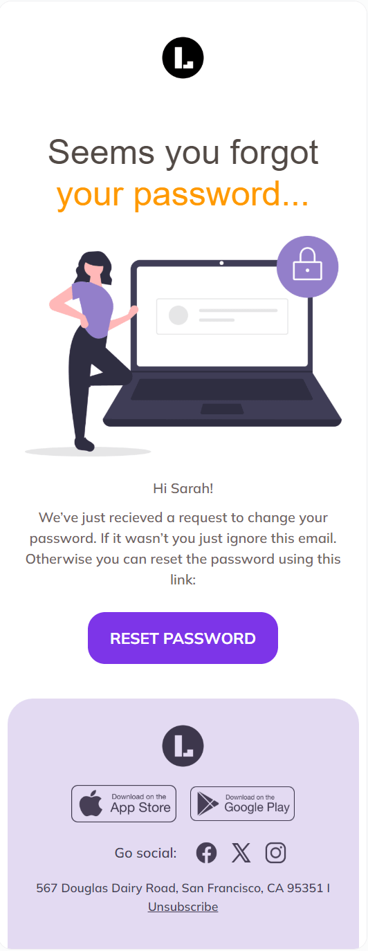 Forgot Password email template for mobile