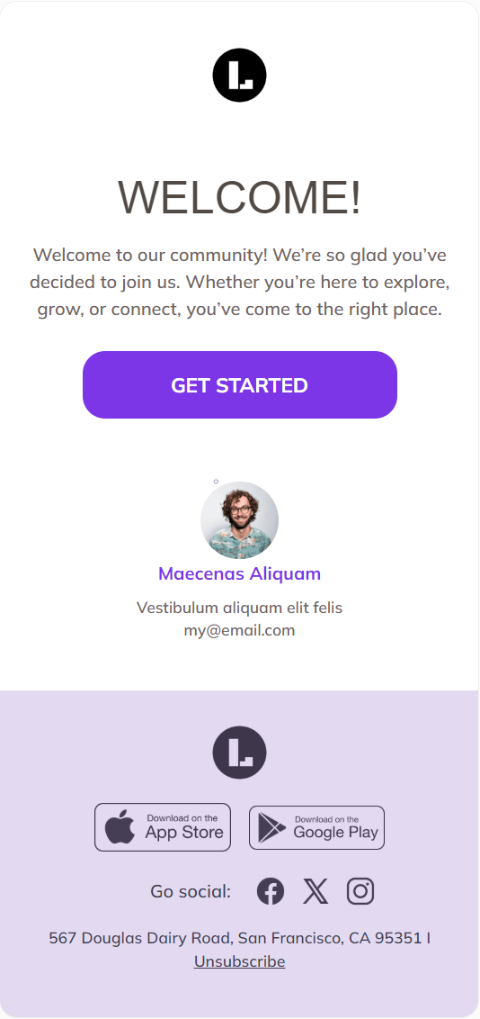 Welcome email template for mobile