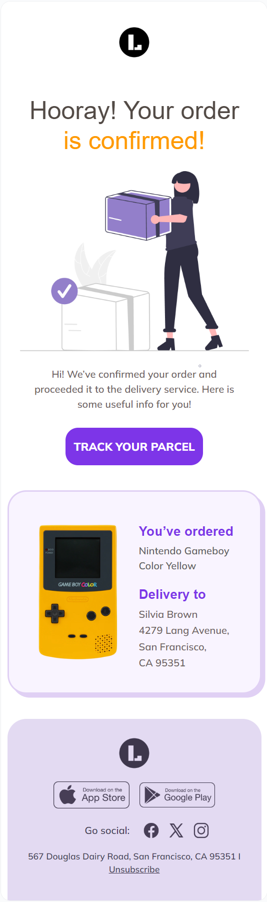 Order confirmed email template for mobile