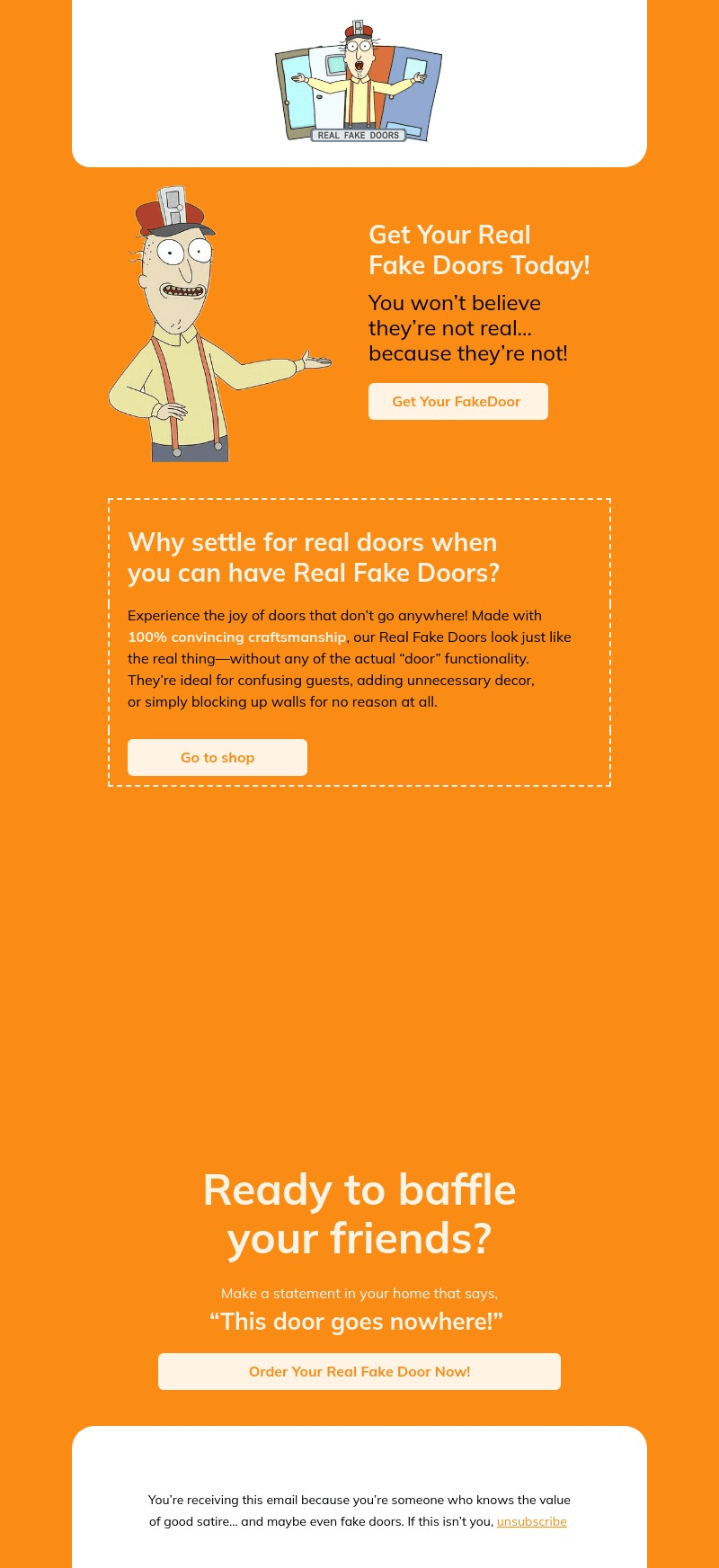 Fake Doors email template for desktop