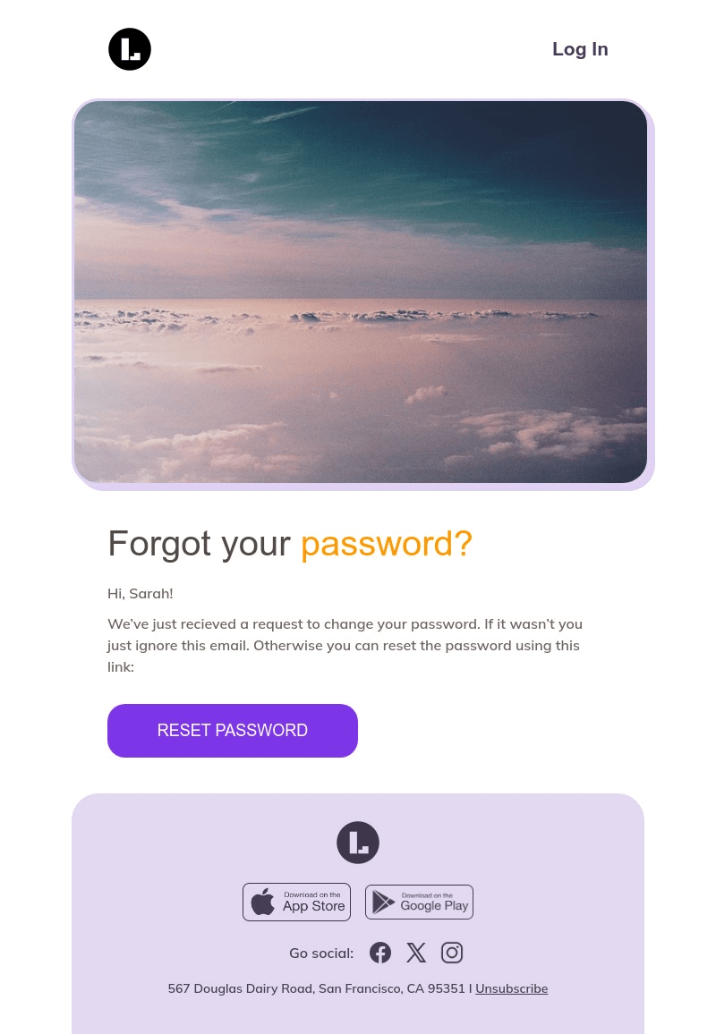 Password Reset email template for desktop