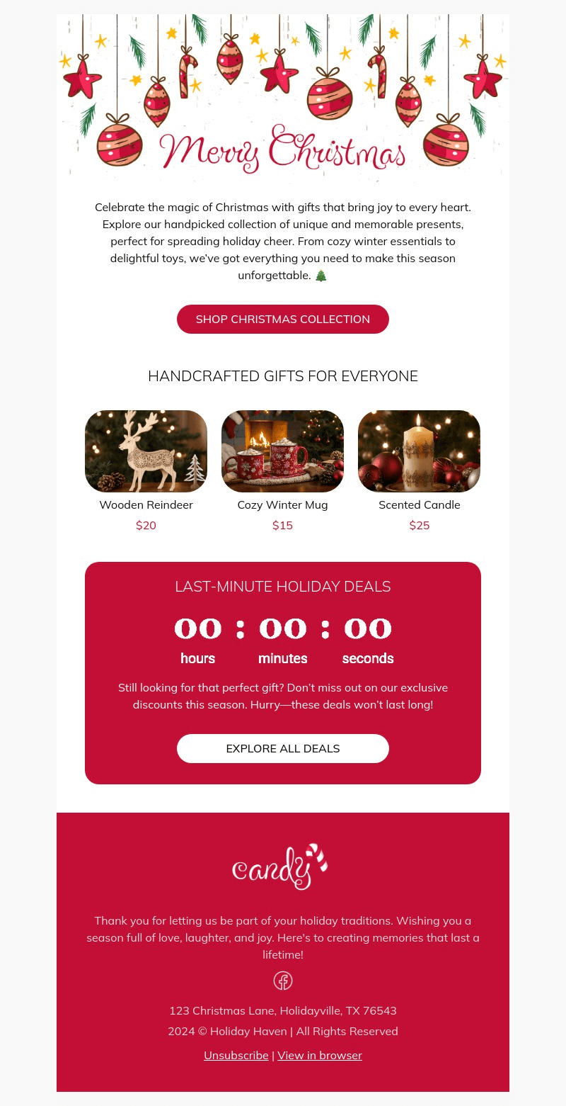 Holiday Cheer Alert email template for desktop