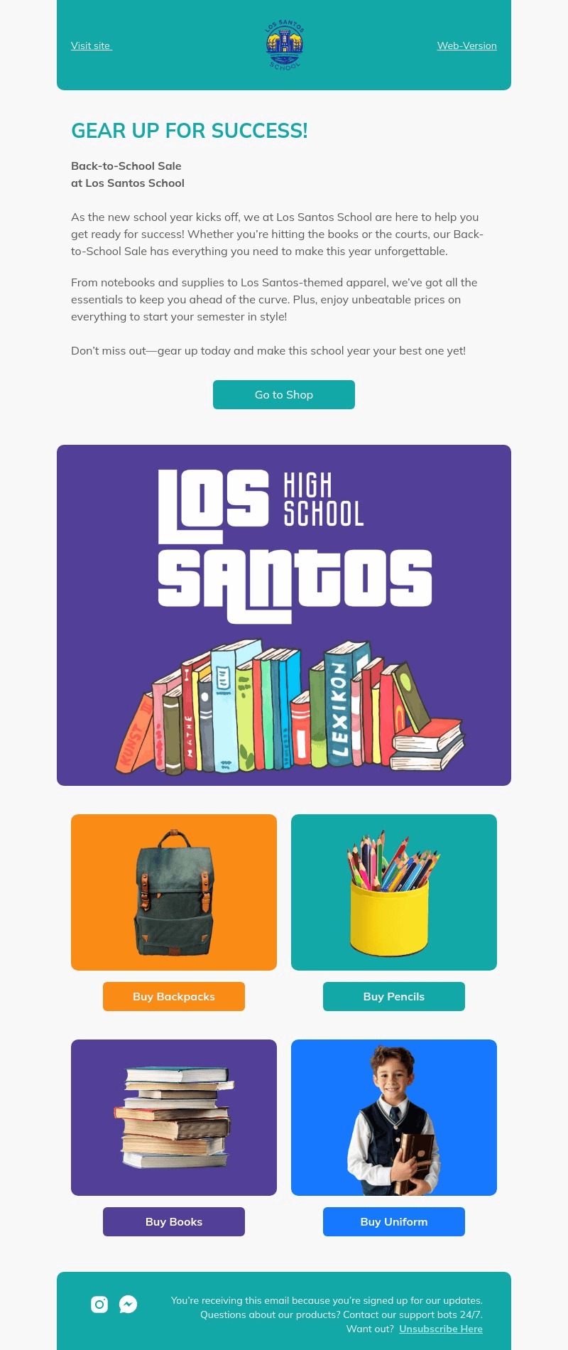 LS School Sales email template for desktop