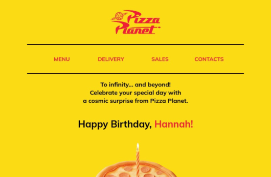 Pizza Planet email template for desktop