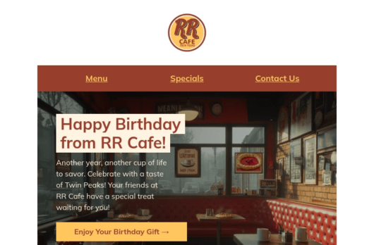 RR Cafe email template for desktop