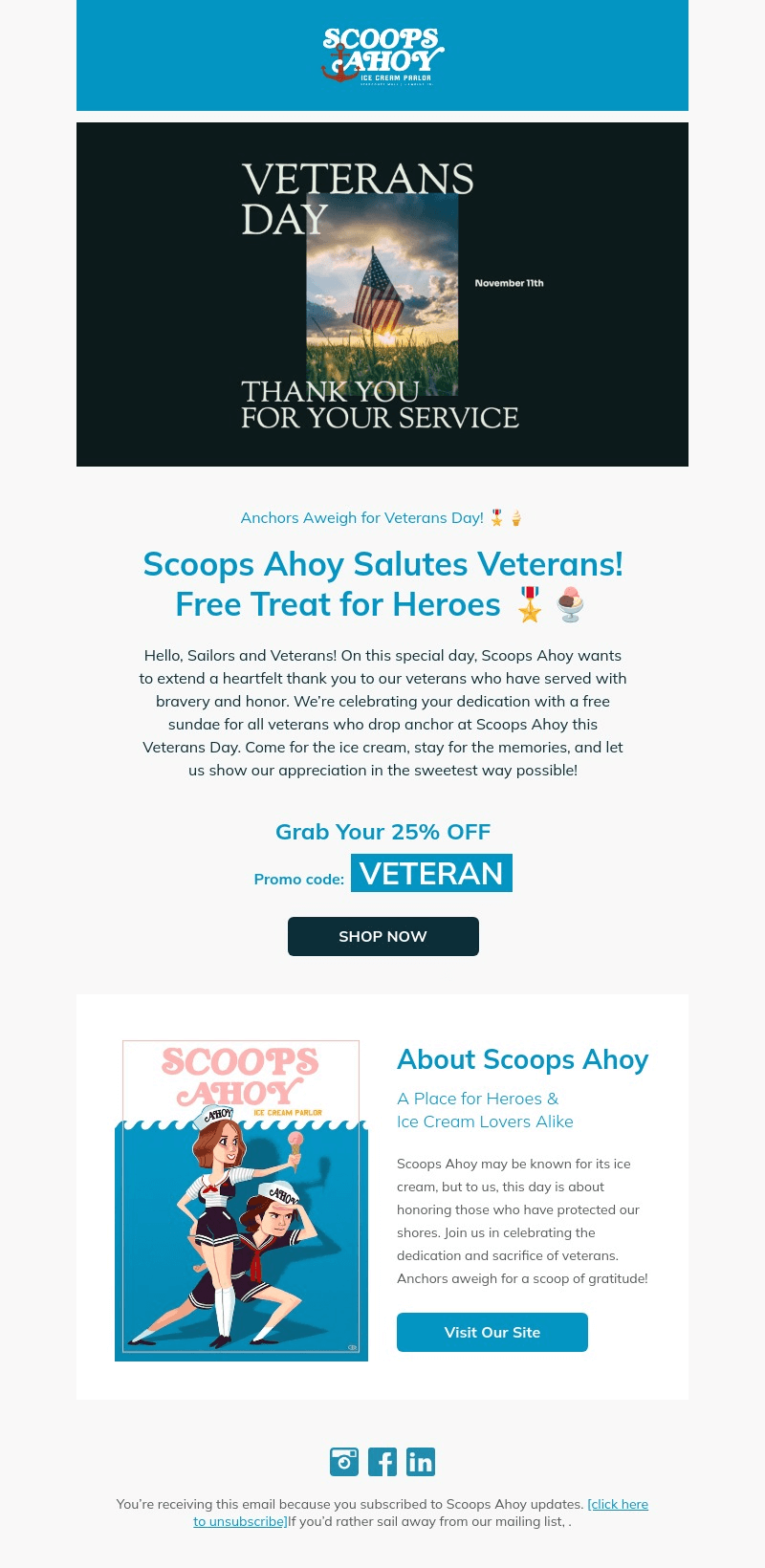 Scoops Ahoy email template for desktop