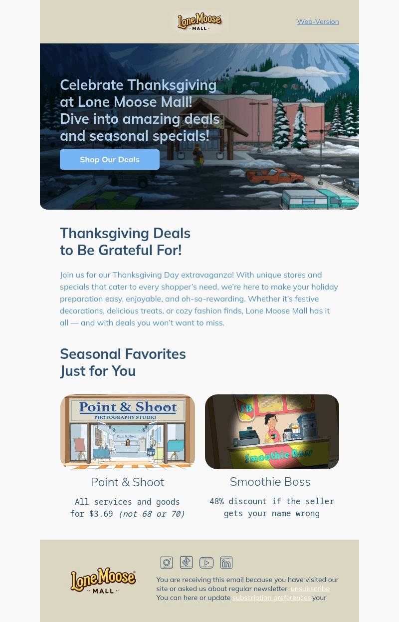 Lone Moose Mall email template for desktop