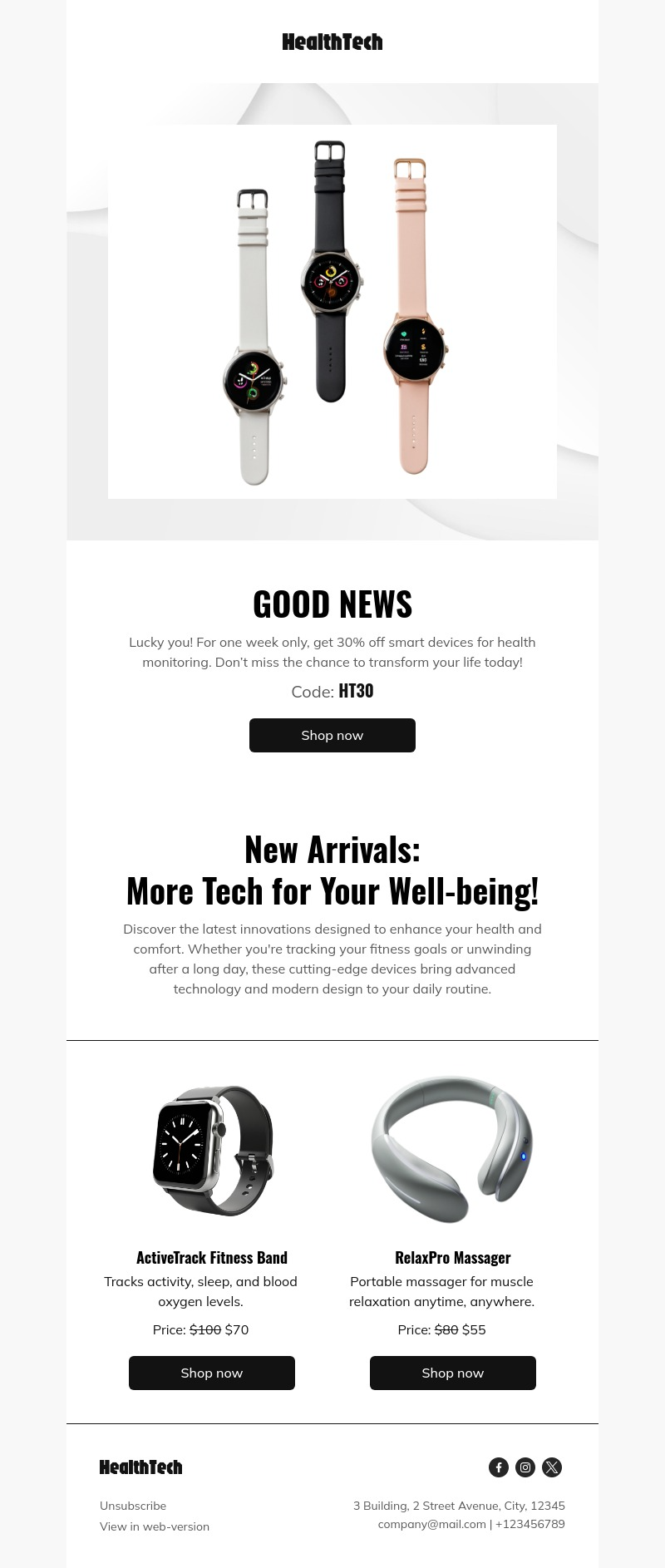 HealthTech email template for desktop