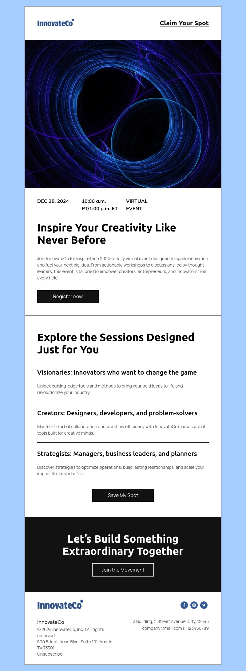 InnovateCo email template for desktop