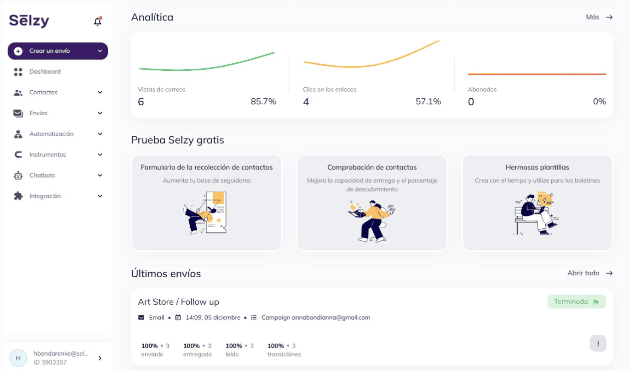 Selzy dashboard