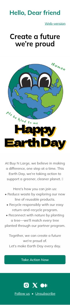 Earth Day email template for mobile