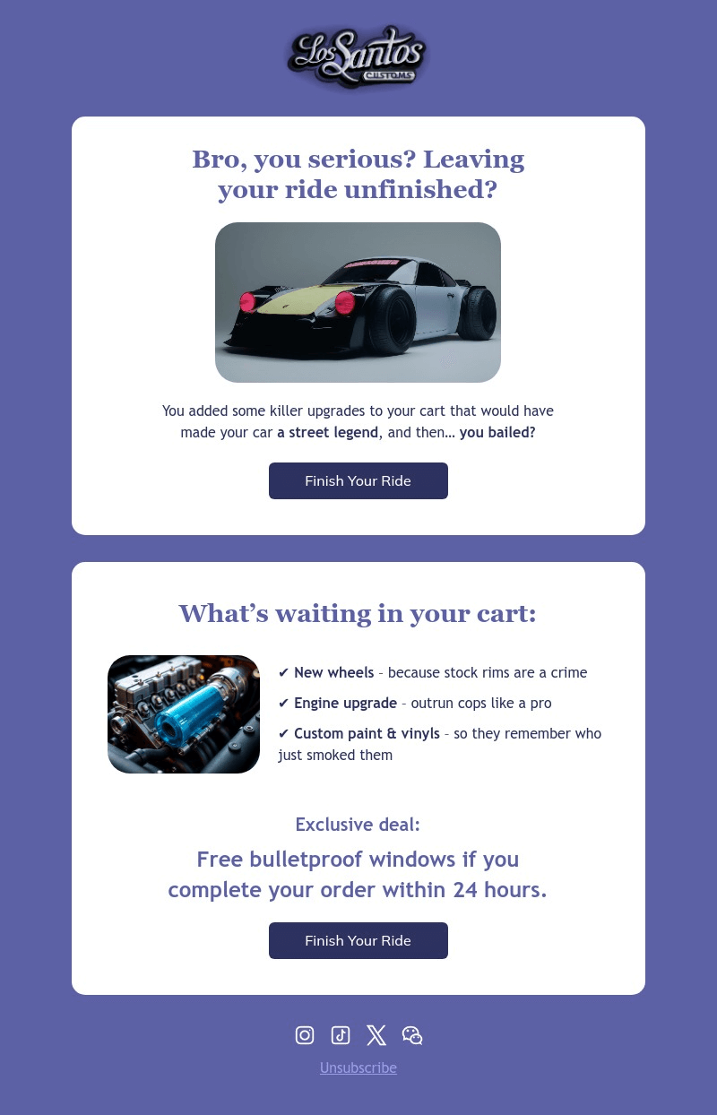 Abandoned cart email template for desktop