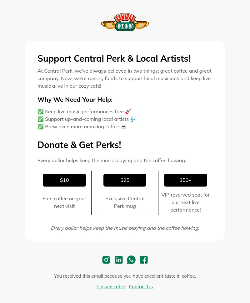 Fundraiser email template for desktop