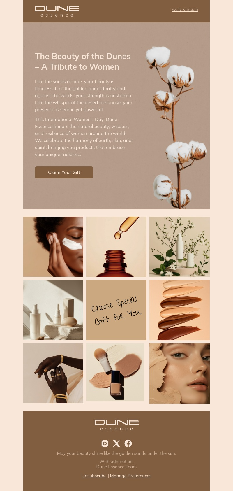 Dune Essence email template for desktop