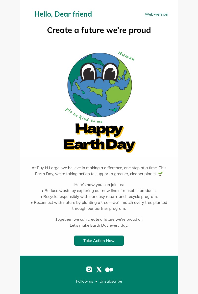 Earth Day email template for desktop