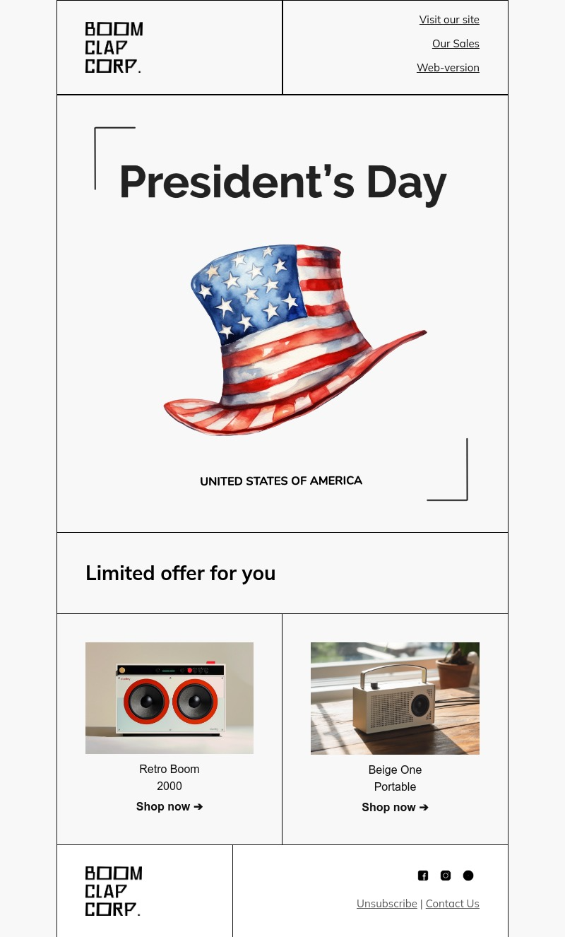 Presidents Day email template for desktop