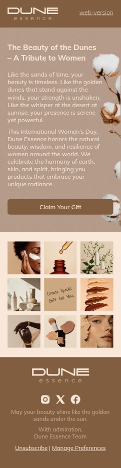 Dune Essence email template for mobile