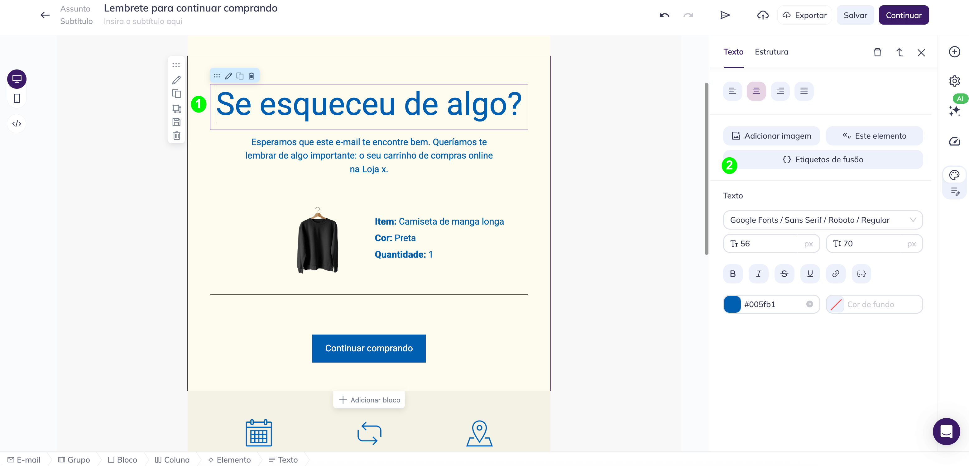 O botão de Merge Tags. 