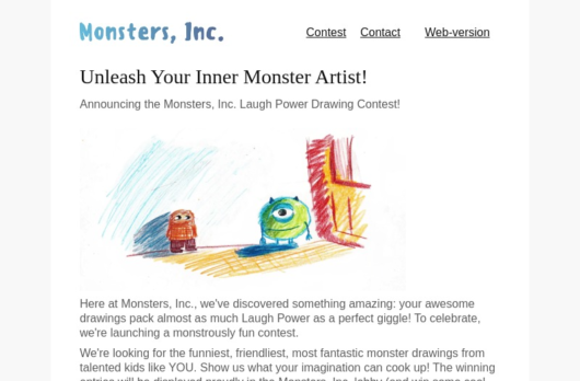 Monsters Contest email template for desktop