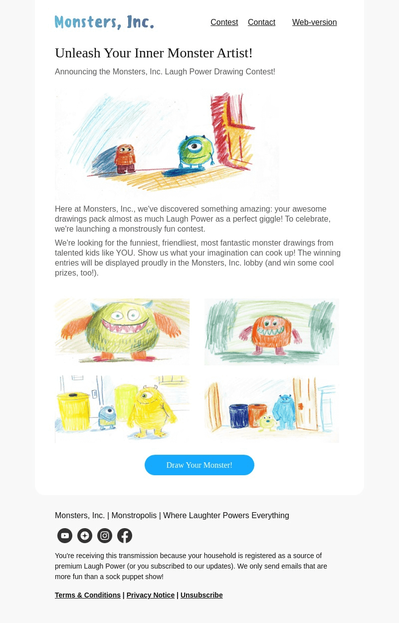 Monsters Contest email template for desktop