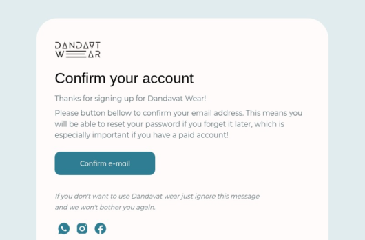Account Confirmation email template for desktop