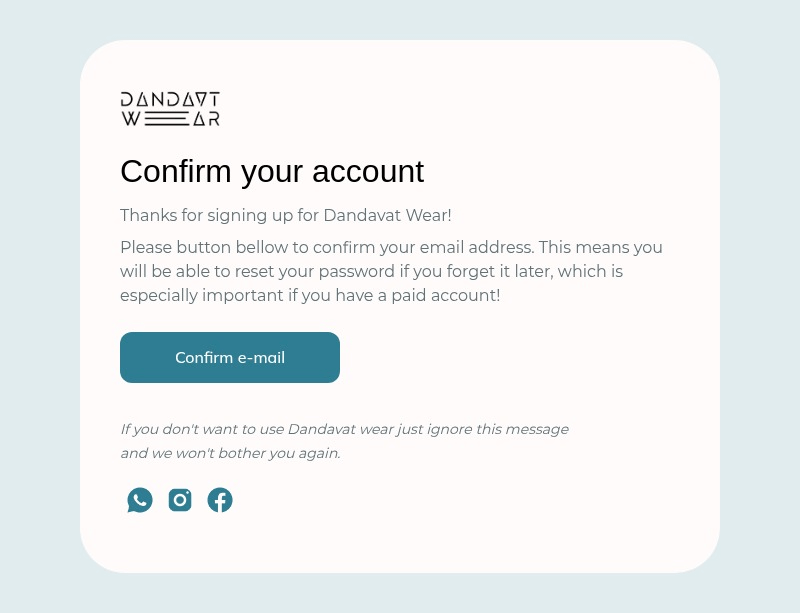 Account Confirmation email template for desktop