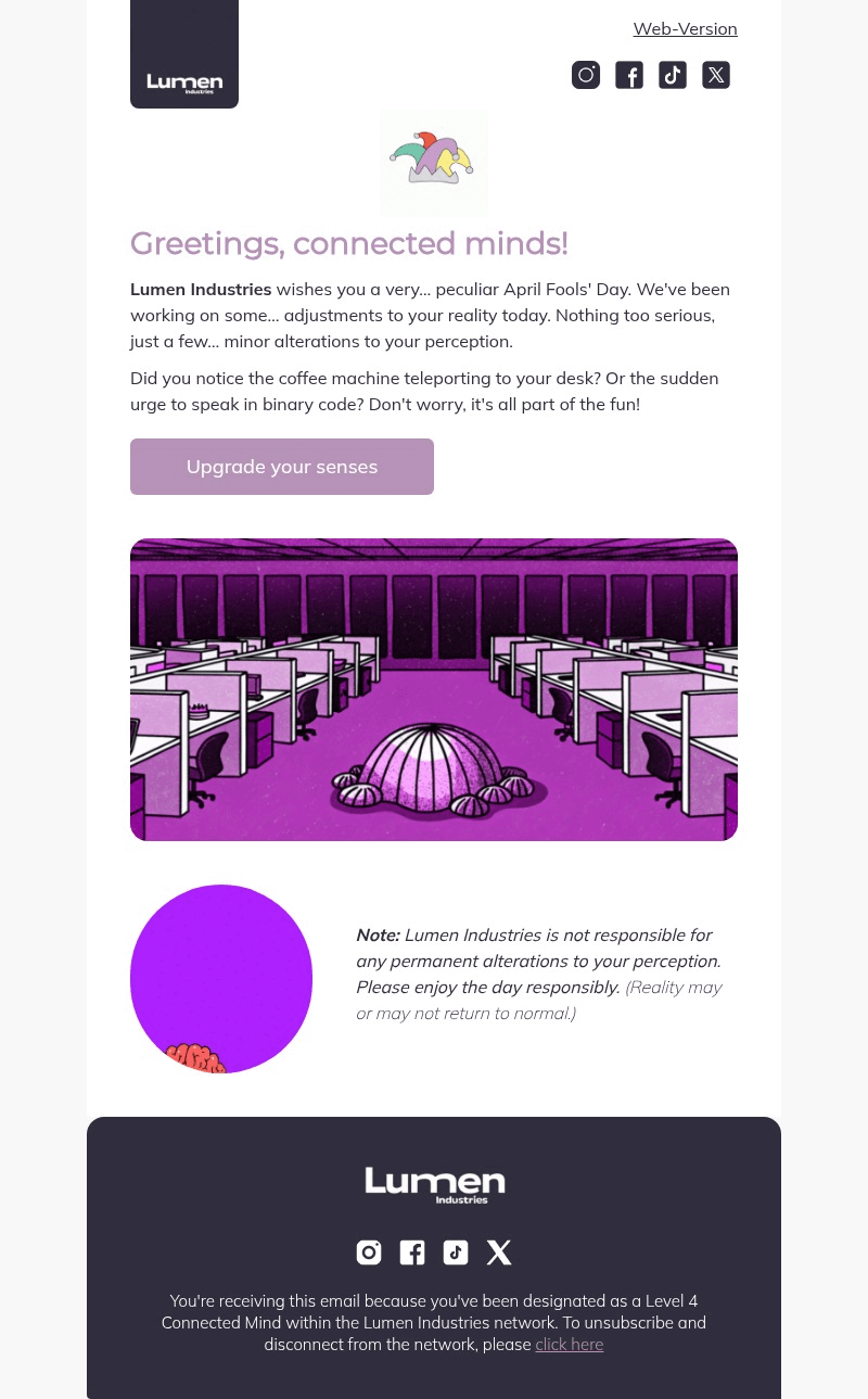 Lumen Industries email template for desktop