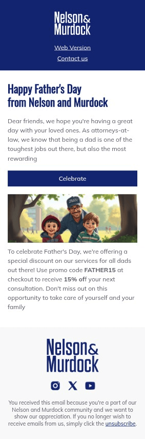 Nelson & Murdock email template for mobile