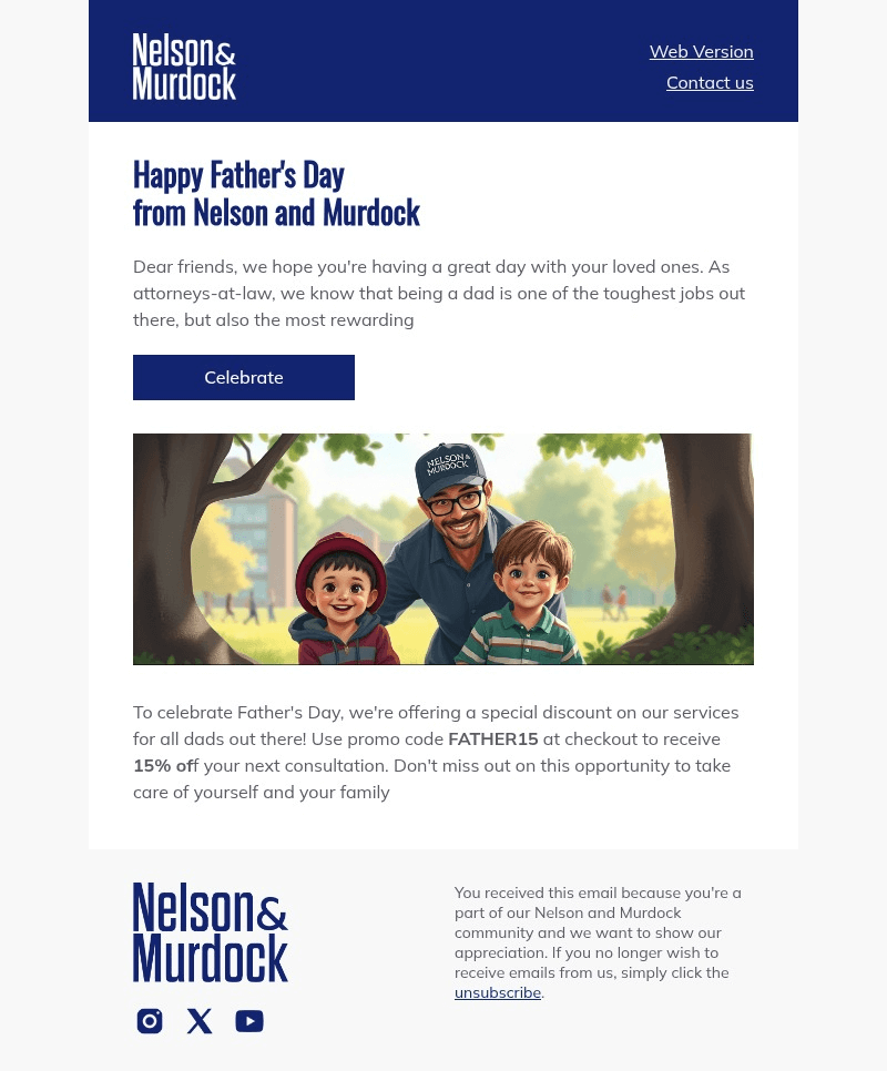 Nelson & Murdock email template for desktop