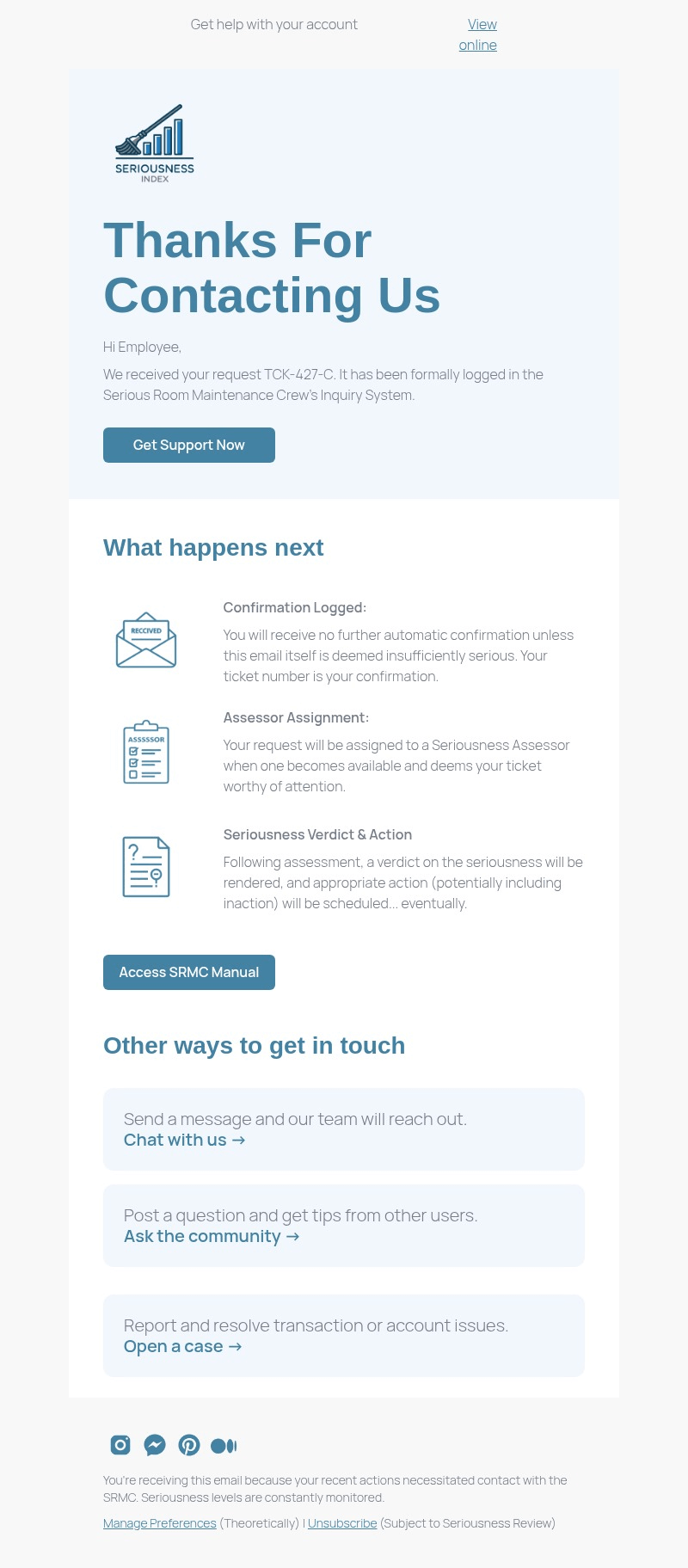 Seriousness Index email template for desktop