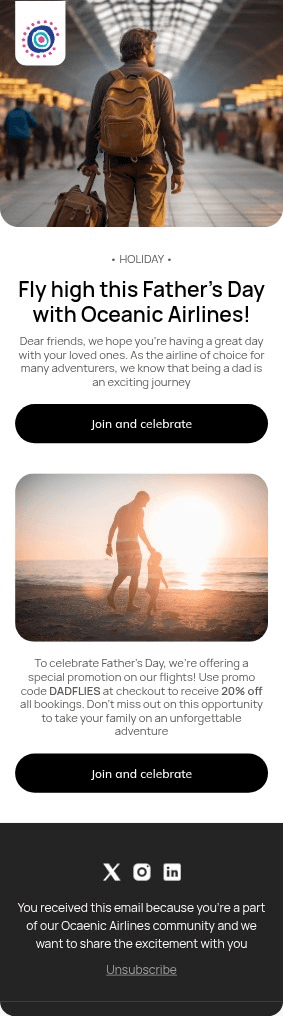 Oceanic Airlines email template for mobile