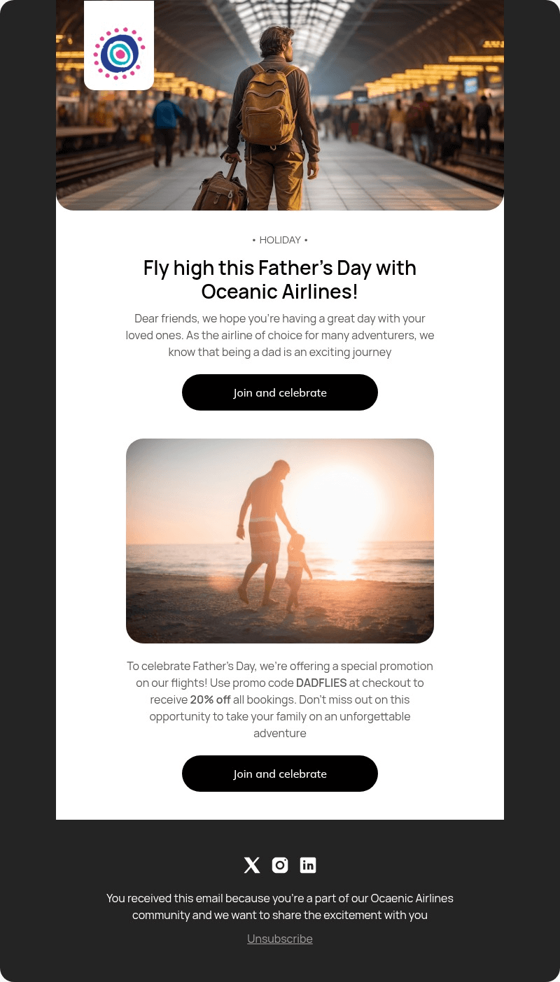 Oceanic Airlines email template for desktop