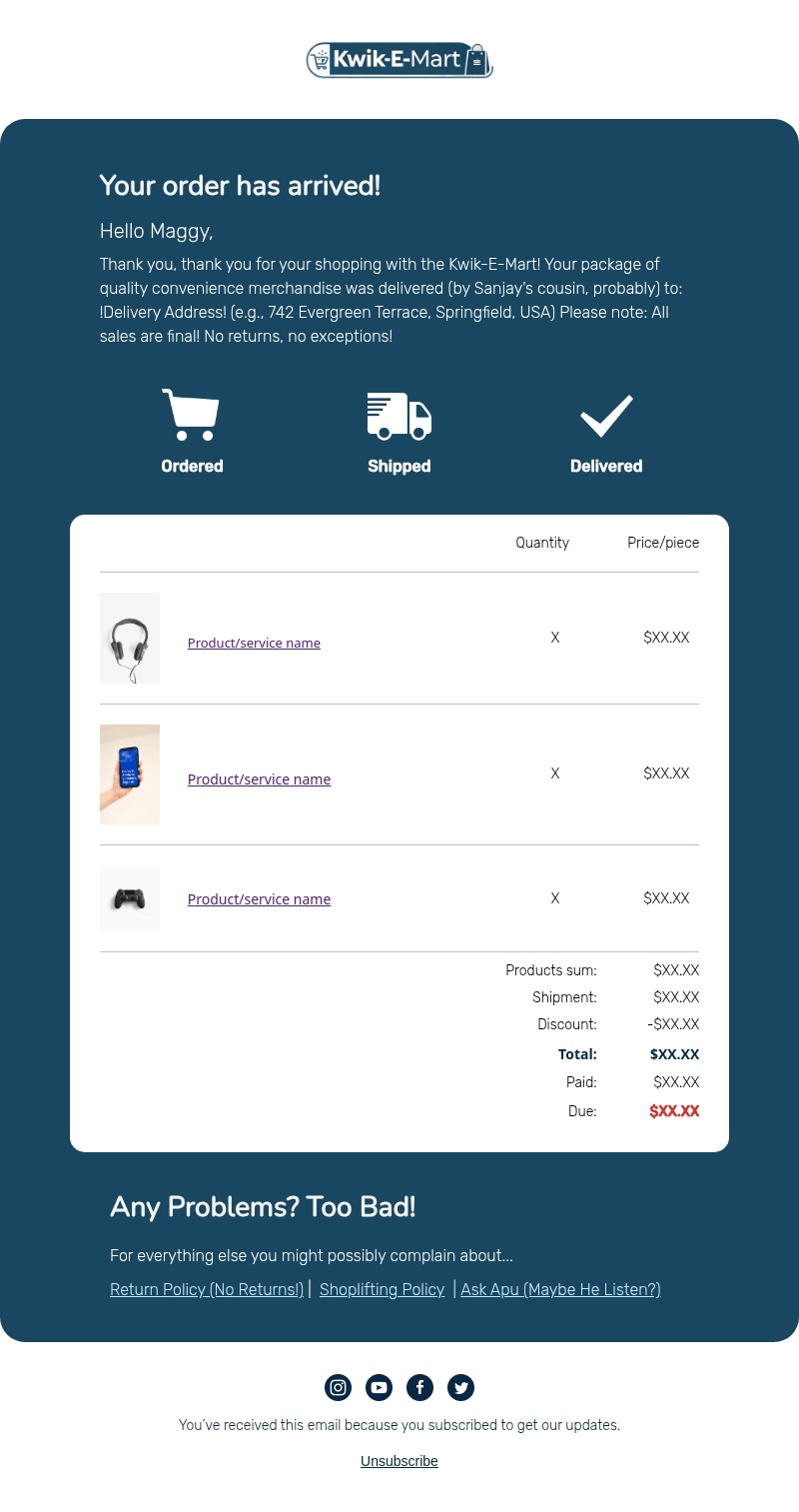 E-Mart email template for desktop