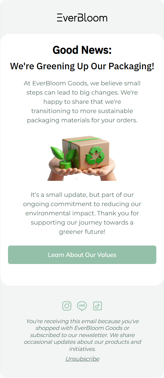 EverBloom email template for mobile