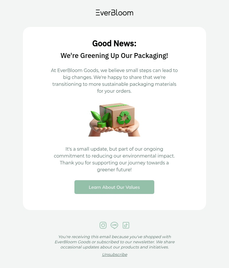 EverBloom email template for desktop