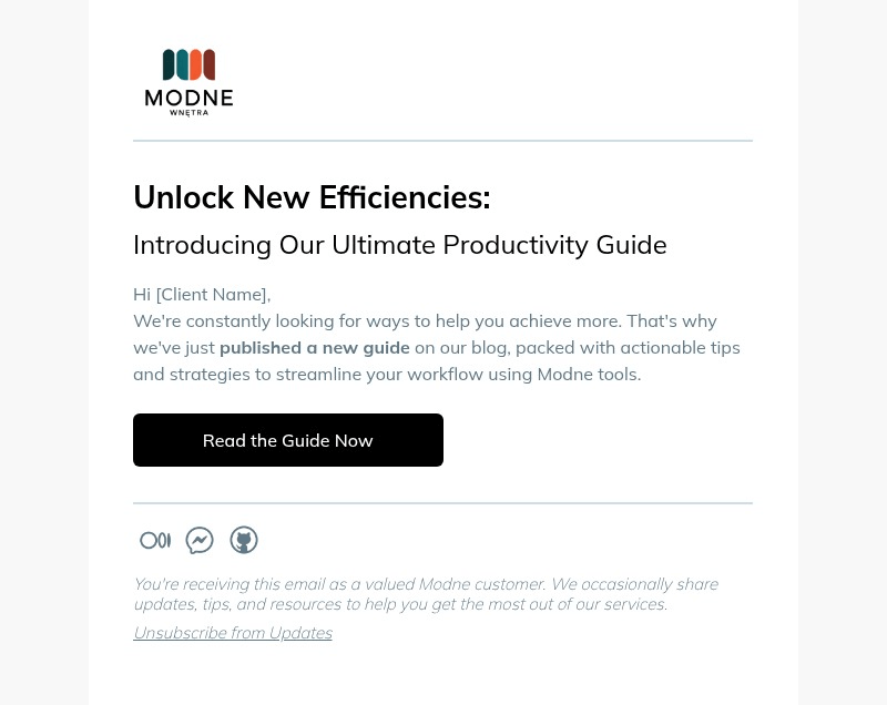 Productivity Guide email template for desktop