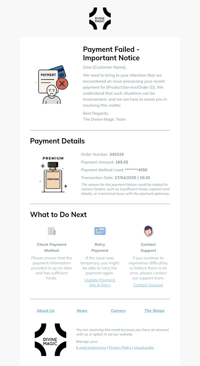 Payment Failure email template for desktop