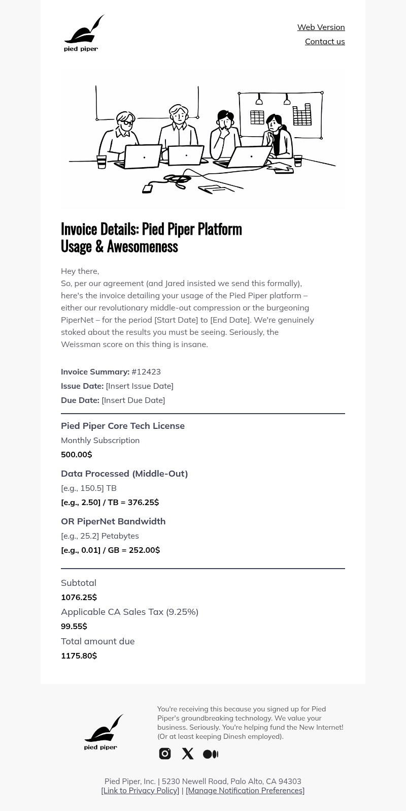 Invoice email template for desktop