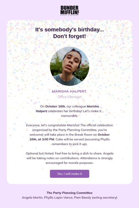 Birthday reminder message sample
