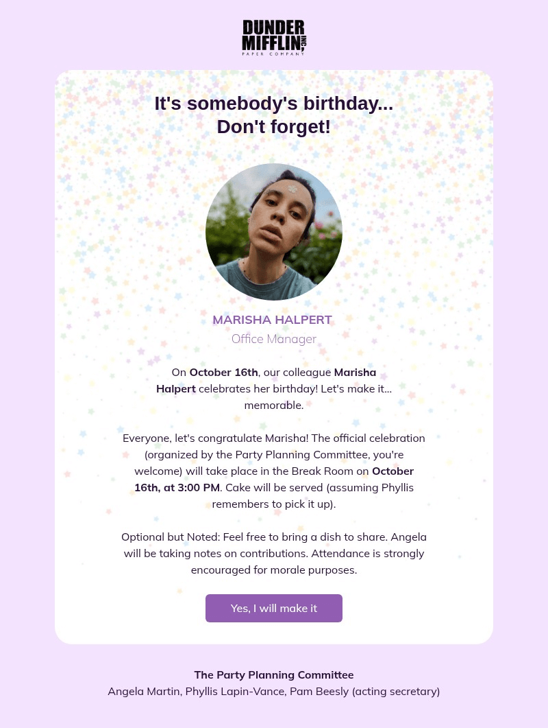 Birthday Reminder email template for desktop